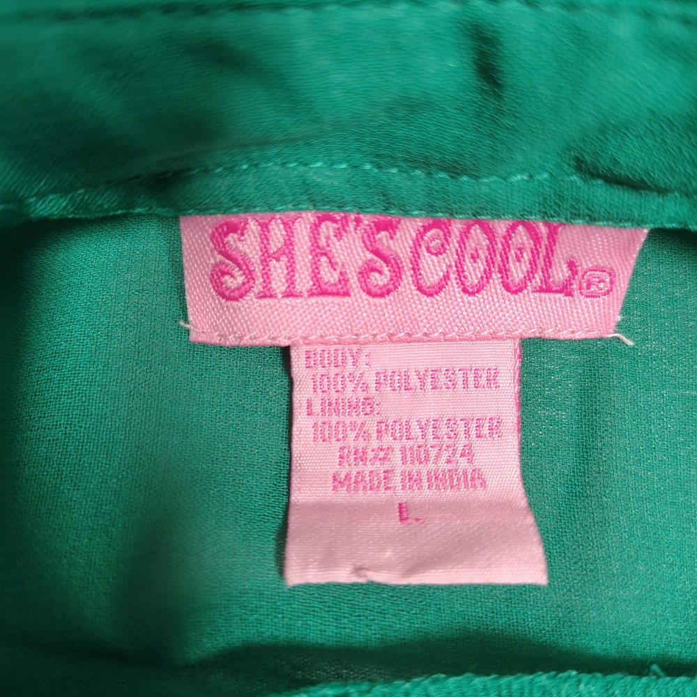 She's Cool Shirt Dress Women L Green Chiffon Button Up Roll Tab Sleeve Polyester - Picture 5 of 11